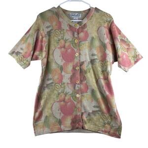 Gabriella T. Sweater Women's Large Made In Italy Knit Linen Blend Apple Cardigan